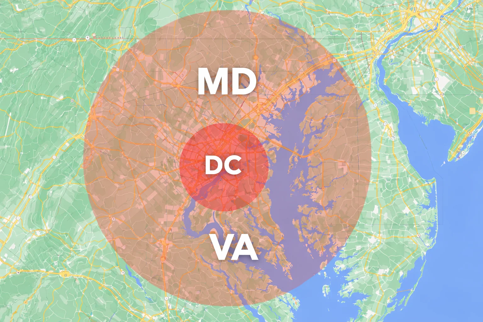 FIA service area map covering Maryland, Washington DC, and Virginia