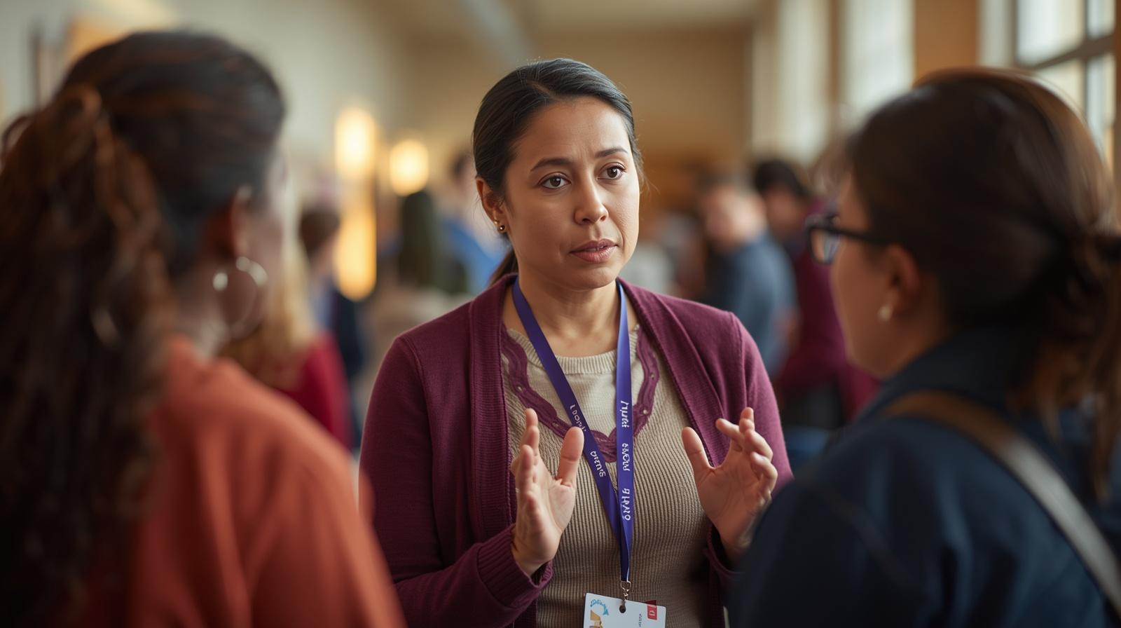 Interpreter facilitating communication at nonprofit community event