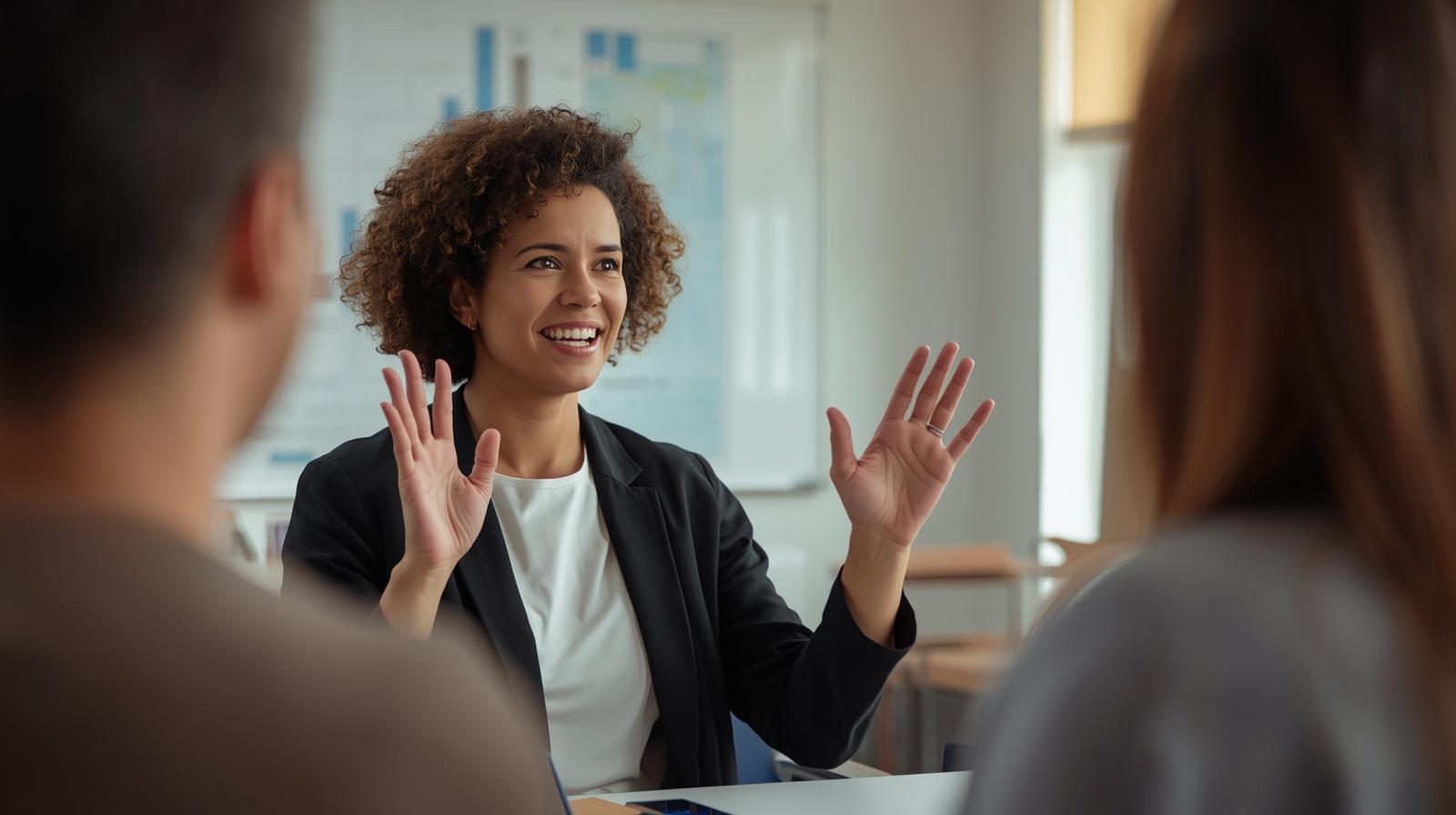 Professional ASL interpreter providing sign language services in a Carroll County educational setting