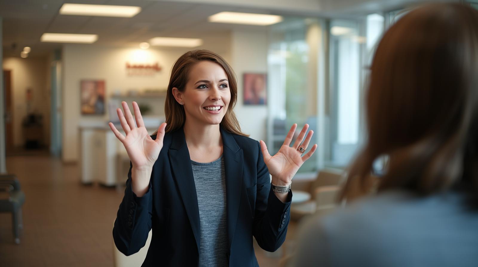 Professional ASL interpreter providing sign language services at a Frederick Maryland medical facility